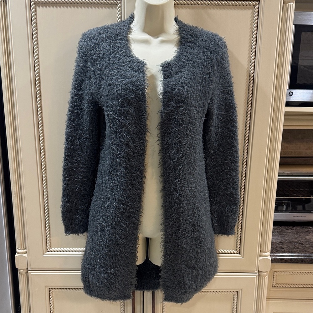 Leith Cozy Gray Fuzzy Open Cardigan XS